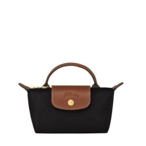 Longchamp Black Mini Top-Handle Bag with Brown Trim